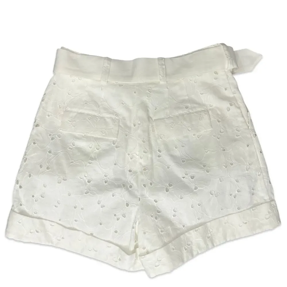 Ted Baker White Suzet Tailored Belted High Waist Eyelet Shorts Size 6 NEW no Tag - Picture 7 of 10